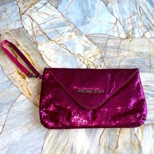 New VICTORIA'S SECRET Women's Clutch, Makeup Bag Pink Shimmer Shine Wristlet
